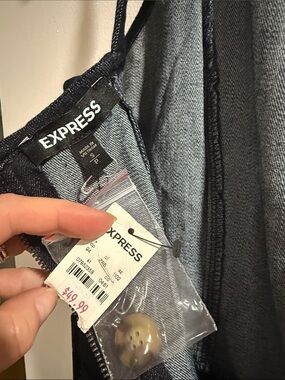 Express Dark Wash Denim Jumpsuit - Navy/Charcoal